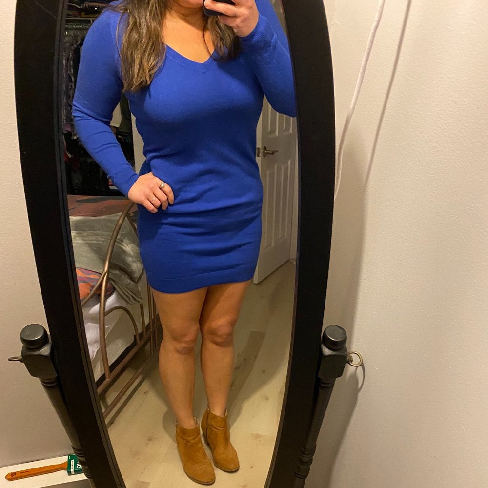 Old Navy V-Neck Long Sleeve Sweater Dress Blue SzM